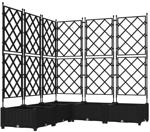 vidaXL Bac à Fleurs avec Treillis 5 pcs Noir 120 x 120 x 125.5 cm PP, Jardin et terrasse, bac à Fleurs Moderne, Treillis rectangulaire, Potager Vertical, déco extérieure, Accessoires Patio
