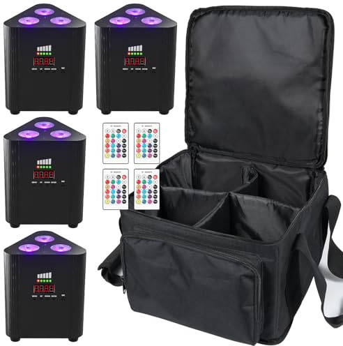 Erreyht 4 PCS RGBW LED Par Light with Bag, Rechargeable 4400mAh Battery Stage Light Support Remote/DMX Control, Wireless Party Lights with Charging Display for Disco DJ Wedding Banquet Drama Show