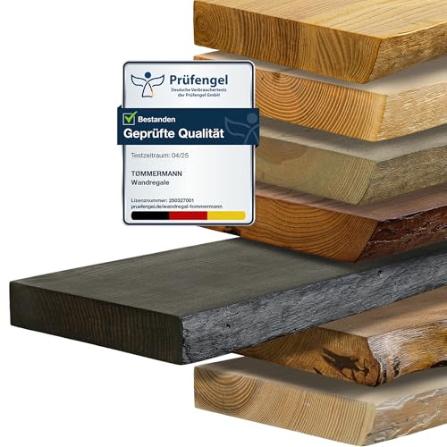 tømmermann - Wandregal mit Baumkante - massives Schweberegal Farbe Antik Schwarz 120 cm Länge - Regalbrett aus Eschenholz 100% natürlich - Rustikales Wandboard mit unsichtbarer Wandmontage