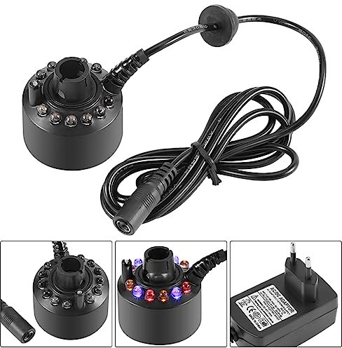LED-Lichtnebelerzeuger mit Netzteil, 12 LEDs, Bunte, Wechselnde Beleuchtung für Teich, Wasser und Luftbefeuchter (EU -Stecker 220 V 3800W)