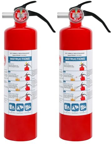 2 Pack ABC Dry Chemical Fire Extinguishers, 2.5 lb 1A:10B:C Rating for Home, Car, Boat, Quick Release Handle, Compact & Portable Dry Powder Extinguisher