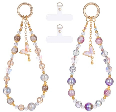 2PCS Crystal Beaded Phone Charm Strap, Cute Bracelet Wrist Phone Lanyard, Portable Cell Phones Wrist Keychain Bracelet, Suitable for Mobile Phones, Small Cameras, Headphones, Bags, Women's Gifts