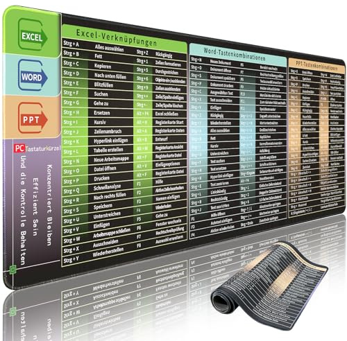 Niviy Excel Mauspad Deutsch 900X400X3 mm Gaming Mousepad XXL | für Office und Zuhause XXL Desk Pad Groß Bürozubehör Anti Rutsch Schreibtischunterlage Deutsch