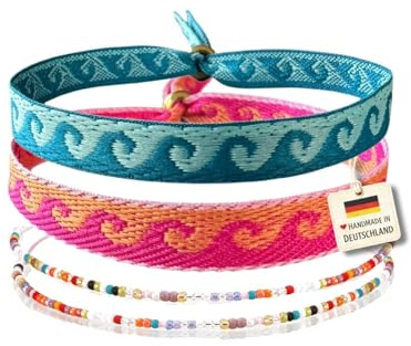 happymaker - Gioielli boho per donna, bracciali in tessuto con scritte (Insieme delle onde)