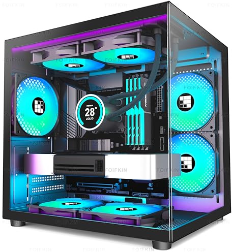 FOIFKIN F100 Case PC Micro-ATX con 3 Ventilatori ARGB,case MicroATX Nero,Case PC da Gaming,case per computer Mini-Tower,Supporto radiatore 240mm,Vetro temperato panoramico a 270°(Nero, F100)