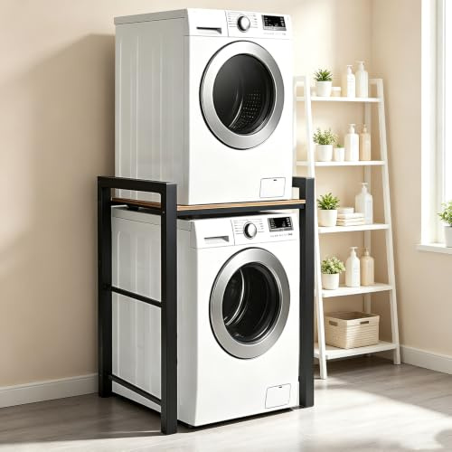 Soporte Secadora Sobre Lavadora, Mueble para Lavadora y Secadora - Ajuste de 3 Niveles, Torre Armario Lavadoras Secadoras - Carga 350kg, Estructura Lavadoras para Baño Balcón Lavandería (Negro)