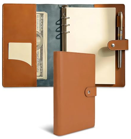 Acidea A5 Leder Notizbuch Ringbuch Nachfüllbar Aus Echtleder, Vintage Handgefertigtes Leather Journal mit 200 Seiten leeres Papier Tasche und Stifthalter, für Schriftsteller, Arbeit, Studium