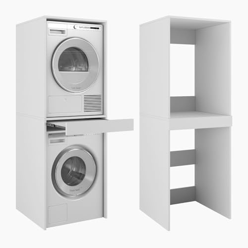 PLATAN ROOM Hochschrank Badschrank Waschmaschine Trockner Schrank Waschmaschinenschrank für Waschmaschine & Wäschetrockner Überbauschrank 187 x 65 x 66 cm Badregal (Weiß, 66 cm breit)