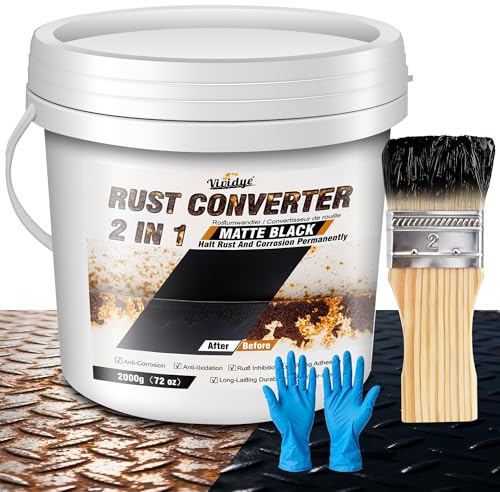 Convertisseur de Rouille, 2L Peinture Antirouille Noir pour éliminer la Rouille sur le Métal, Remorques, Camions, Châssis et Cadres, Anti Rouille et Apprêt pour Métaux 2 en 1, Non toxique＆Longue Durée