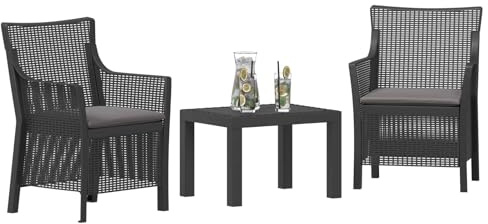 vidaXL Lounge-Set mit Kissen 3 pcs Anthrazit PP, Gartenmöbel-Set, Moderne Bistro-Tische, platzsparende Wetterfeste Stühle, stylische Entspannung für draußen