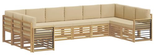 vidaXL Ecksofa Set 10 pcs Weiß und Beige 363 x 187,5 x 73 cm Polyester, Garten-Lounge-Set, modernes Outdoor-Sofa, Bequeme Terrassenmöbel, strapazierfähige Sitzgelegenheit