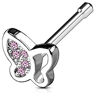 eeddoo Nasen-Piercing Nasenstecker Schmetterling Silber Edelstahl Rosa
