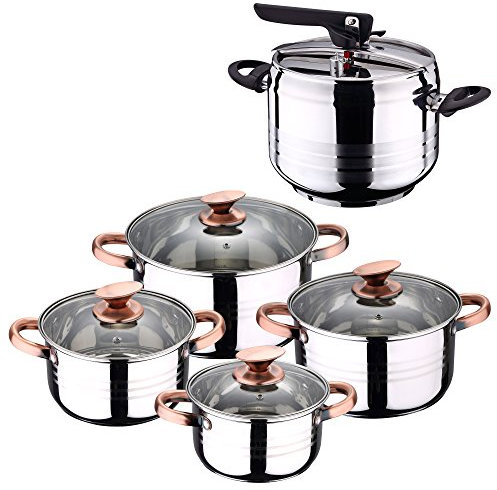 San Ignacio Set DE Olla A PRESIÓN 5 L Duna + BATERÍA Cocina 8 PCS SIP, Cromado, Talla única