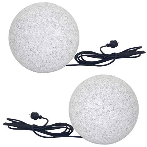 Trango 2er Set 300GB IP65 Gartenkugel in Granitstein-Optik *NATURE* Kugelleuchte mit 30cm Durchmesser inkl. je 1x E27 LED Leuchtmittel & ca. 5 Meter IP44 Kabel, Gartenleuchte, Leuchtkugel