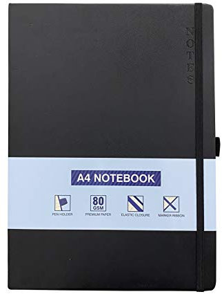 PRECIOUS LONDON A4-Notizbuch, Hardcover, liniert, Notizbuch, liniert, Tagebuch, Tagebuch mit Stifthalter, Premium-Qualität, gebundenes Buch (schwarz)