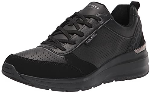 Skechers Billion Subtle Spots, Zapatillas Mujer, Black Dura Leather Black Leopard Trim, 38.5 EU