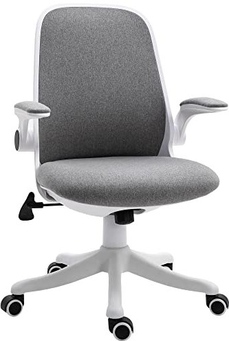 Vinsetto Bürostuhl Schreibtischstuhl Drehstuhl mit Wippfunktion Armlehne verstellbar höhenverstellbar ergonomisch Leinenimitat Nylon Grau+Weiß 62,5 x 60 x 94-104 cm
