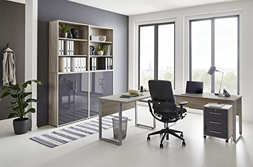 Büromöbel komplett Set Arbeitszimmer Office Edition in Eiche Sonoma/Anthrazit Hochglanz lackiert (Set 11)