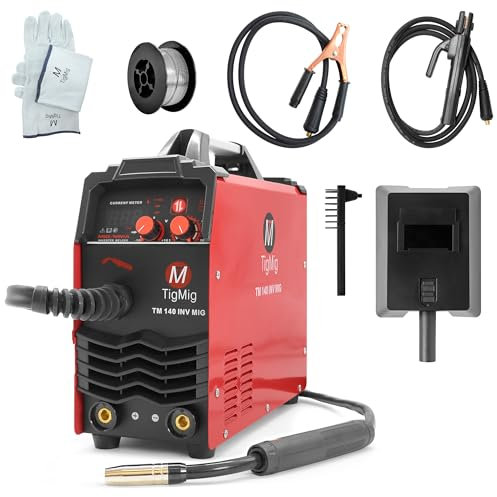 TIGMIG Saldatrice Inverter DC MIG/MAG (Con o Senza Gas) + MMA, TM140INVMIG, 140 AMP, Inverter IGBT (INCLUSI Bobina Filo Animato + Guanti + Maschera + Martello + Spazzola + Torcia) GARANZIA ITALIA