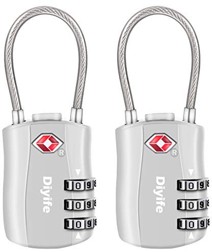 Lucchetto Valigia TSA, [2 Pcs] Diyife Lucchetto Combinazione Viaggio, Lucchetto TSA, Lucchetti per Bagagli, 3 Cifre Lucchetto Armadietto per Valigie Bagaglio Borsa Palestra Armadietti, Argento