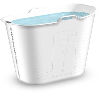 FlinQ Mobile Badewanne für Dusche - Geeignet für Erwachsene - Auch als Eistonne - Mit Ablaufschlauch und Thermometer - Weiß - 165 Liter