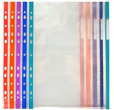 Offcice Box Prospekthüllen, 80 Mikron, 100 % recycelbares Polypropylen, verschiedene Größen und Formate, A4, farbiger Rand, 30 Hüllen