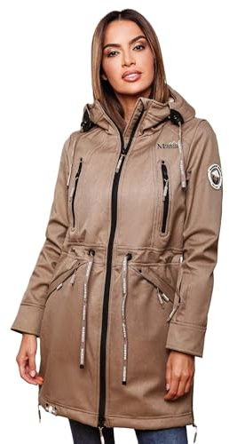 MARIKOO Damen Softshell Jacke Outdoor Funktionsjacke wasserabweisend mit warmen Teddyfleece B886 [B886 - Taupe Grey Größe XL - Gr. 42]