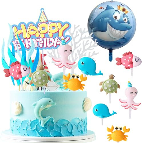 12 Stück 3D Cake Toppers Kinder Baby Party Ozean Themen Kuchen Dekoration Deko