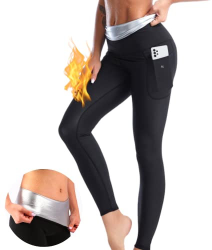 Nano Hertz Saunaanzüge Shorts Sauna Sporthose Hosen Laufhose Taschen der seite Hot Thermo Sweat Schwitzhose Hosen Schweiß Schwitzen Jogginghose Frauen Women Damen mädchen