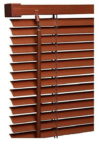 Window Venetian Blinds - Walnut Colour - PVC wood grain Effect Curtains - Child Safe Pull Cords - Included All Fittings, 75cm Width x 150cm Drop