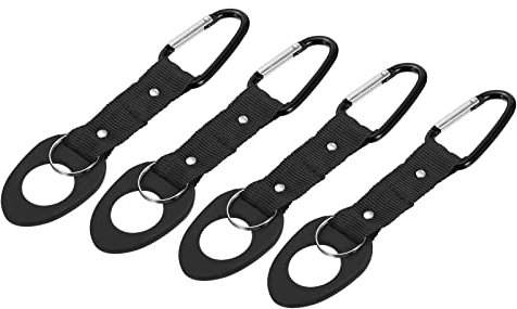 sourcing map Bottle Hanging Buckle Clip Water Bottle Carrier Ring Holder with D-Ring Hook for Outdoor Camping, Hiking, Black 4 Pack