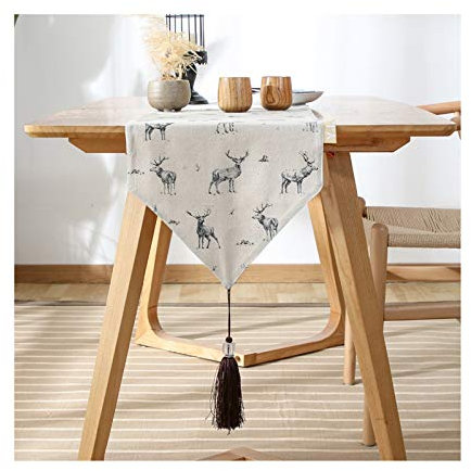 EHOMERY Deko Tisch Flur, Tischband Leinen Grau Doppelschichthirsch eindicken Tischläufer Cotton 33x80CM
