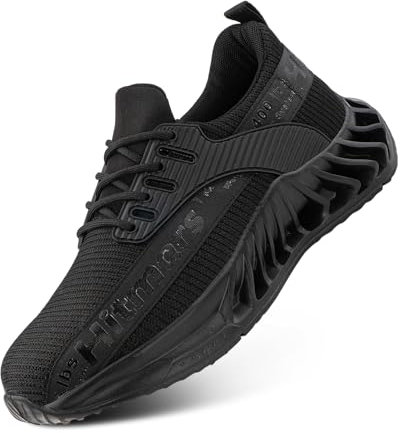 Hitmars Zapatos de Seguridad Hombre Mujer con Punta de Acero Ligero Zapatillas Trabajo Prevención Calzado de Construcción U4B Negro-Negro EU39