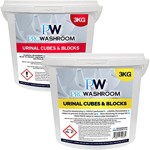 PW PROWASHROOM Urinal Channel Blocks 2 x 3KG - Lemon & Cherry Fragrance - Non PDCB - Slow Dissolving - 30 Day Control
