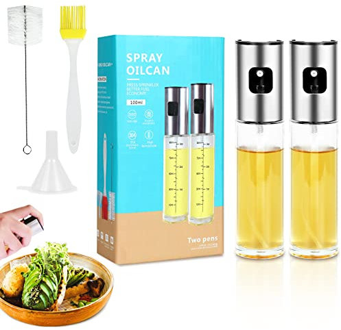 MumdoYAL 2 x 100ml Aceitera para Cocinar - Botella de Aceite en Spray - Rociador Portátil para Freír, Parrillas, Hornear, Ensaladas y Freidora de Aire
