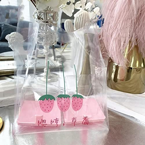 50 transparente Plastiktüten, rosa Erdbeer-Muster, Brot, Kuchen, Verpackungstasche, Einkaufstasche, Hochzeit, niedliche Süßigkeiten-Geschenktüte, Größe S 20 x 30 x 12 cm