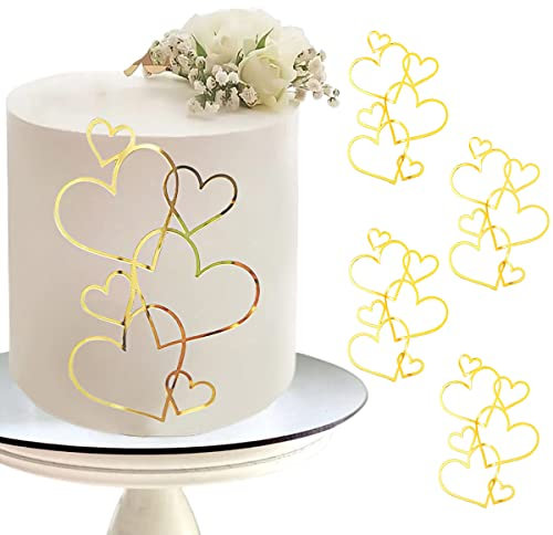 Personalised Cake Topper,10 Sets Gold Love Heart Acrylic Birthday Cake Toppers,Cake Decorations for Wedding Bridal Anniversary Theme Party Decorations Supplies (Style A)
