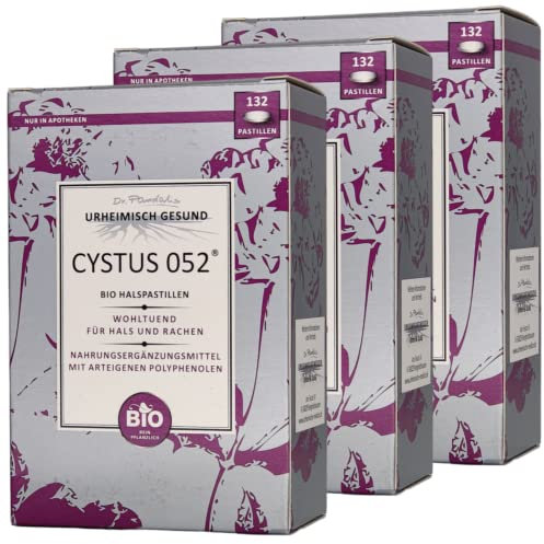 CYSTUS 052 Bio Halspastillen I wohltuend für Hals und Rachen I 3x 132 Stück im Sparset I plus PharmaPerle giveaway