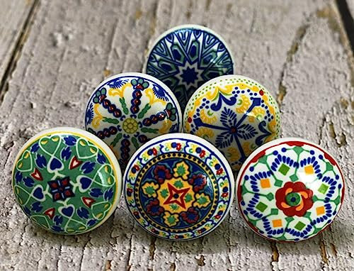 ARTISNO Ceramic Knobs - Kitchen Cabinet Drawer & Door Knobs. Set of 6 (Assorted)