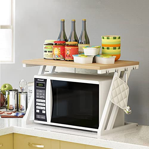 RELOVE Étagère Stable en Bois pour Four à Micro-Ondes avec Crochets, Support de Four, Grille à rôtir, étagère de Plan de Travail pour Micro-Ondes, étagère de Rangement de comptoir de Cuisine