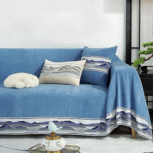 Homxi Sofahusse Zweisitzer,180x200CM,Sofa Überzug Decke Malmuster Couchbezug Chenille Sofa-Handtuch Blau Sofa Überzug