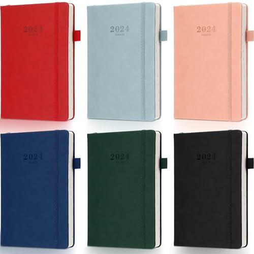 Qilery Tagesplaner für 2024, 12-Monatskalender, bunt, jährlich, täglich, monatlicher Agenda, Terminbuch für Zeitmanagement, akademischer Planer von Januar 2024 bis Dezember 2024, 6 Farben