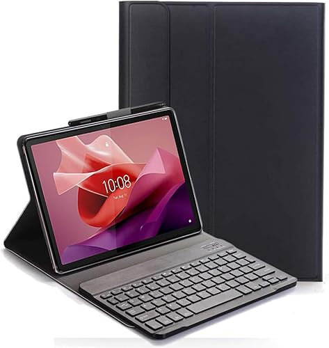 YHFZR Funda Teclado Español Ñ para Lenovo Tab P12 12,7 Pulgada 2023, Español Slim Teclado Keyboard Case con Magnético Desmontable Inalámbrico Bluetooth para Lenovo Tab P12 12,7 Pulgada 2023, Negro