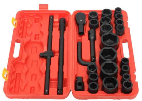 Lot de 26 douilles 3/4 21-65 mm - Jeu de douilles pour camion - Boîte à cliquet professionnelle portable - Jeu de clés à cliquet - Pour atelier