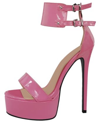 blingqueen Damen Stiletto High Heels Sandaletten Plateau Sandalen Lack Pink 45 EU