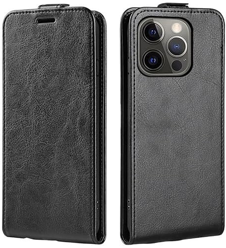 PODSI Luxury Vertical Up and Down Flip Leather phone Case For iPhone 15 14 13 12 11 Pro Max X XR XS Max 7 8 Plus SE 2020 Cover Protection Shell (Color : Black, Size : For iPhone 12 Mini)