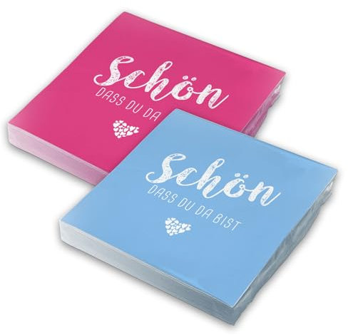 itenga Servietten Schön dass du da bist 30 x 30cm 3-lagig 40 Stück für Kommunion Konfirmation Hochzeit Taufe und andere Feiern (MixPack - 20x Hellblau und 20x Pink)