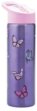 Smash Stainless Steel Water Bottle with Flip Top Lid and Straw - Butterfly 750ml Purple