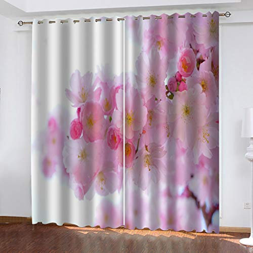 Blickdichte Vorhänge Mit Motiv 3D Rosa Blumen Kinder Gardinen Blickdicht Ösen Gardine Thermo 264x214 cm Schlafzimmer Kinderzimmer Vorhänge Dekoratives Muster, Verdunklungsvorhänge