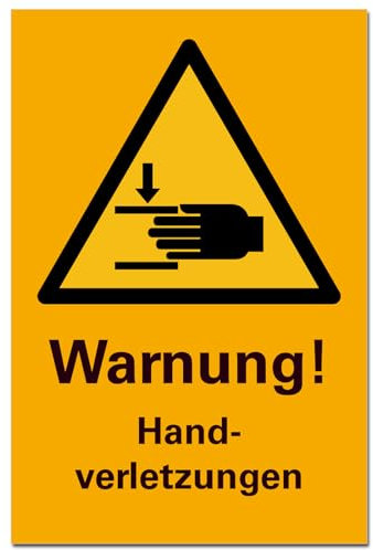 Warnung Handverletzungen Schild Hinweisschild PVC 300 x 200 x 3 mm Vorgebohrt B1-Zertifiziert